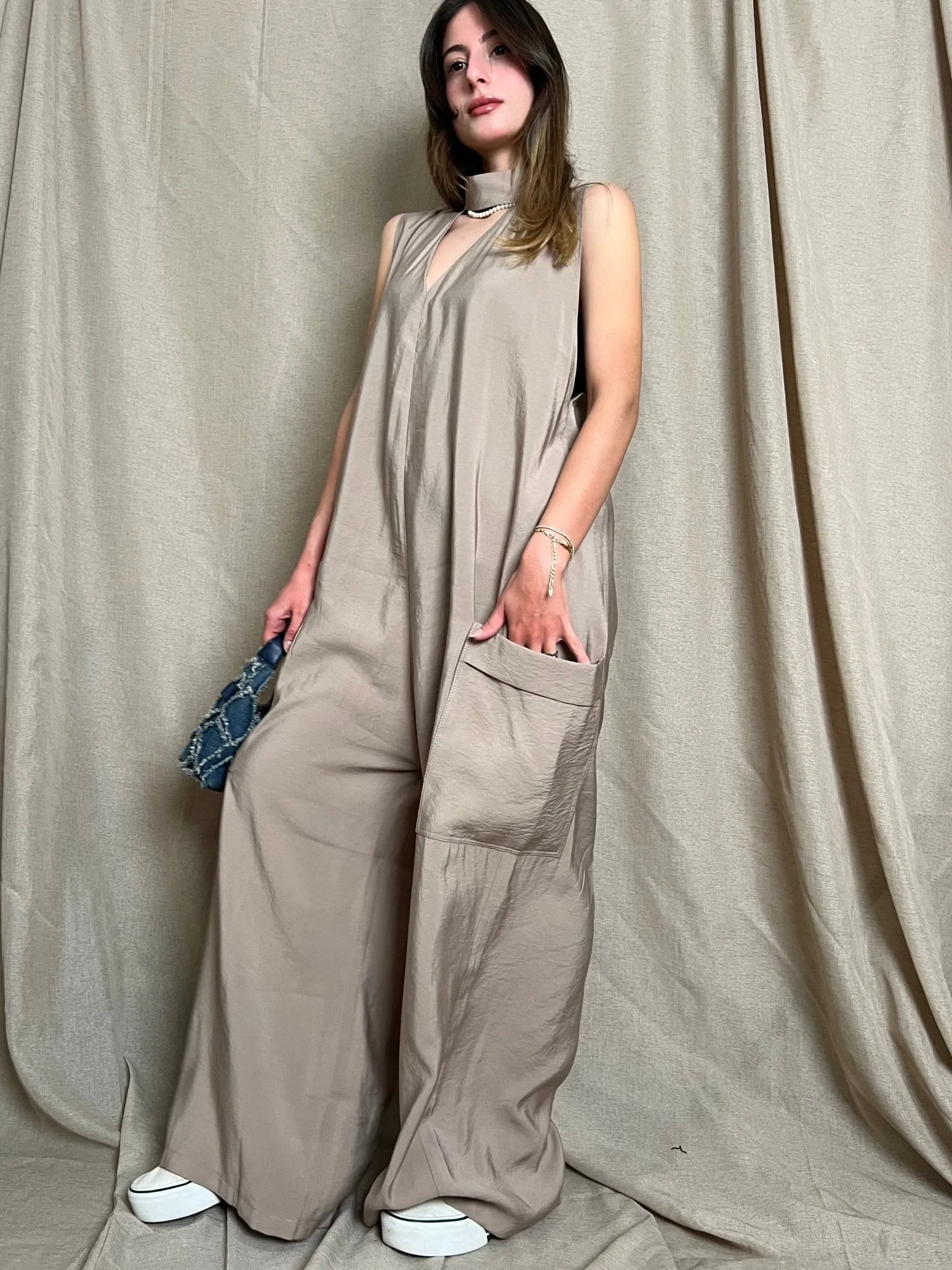 Beige Loose Jumpsuit