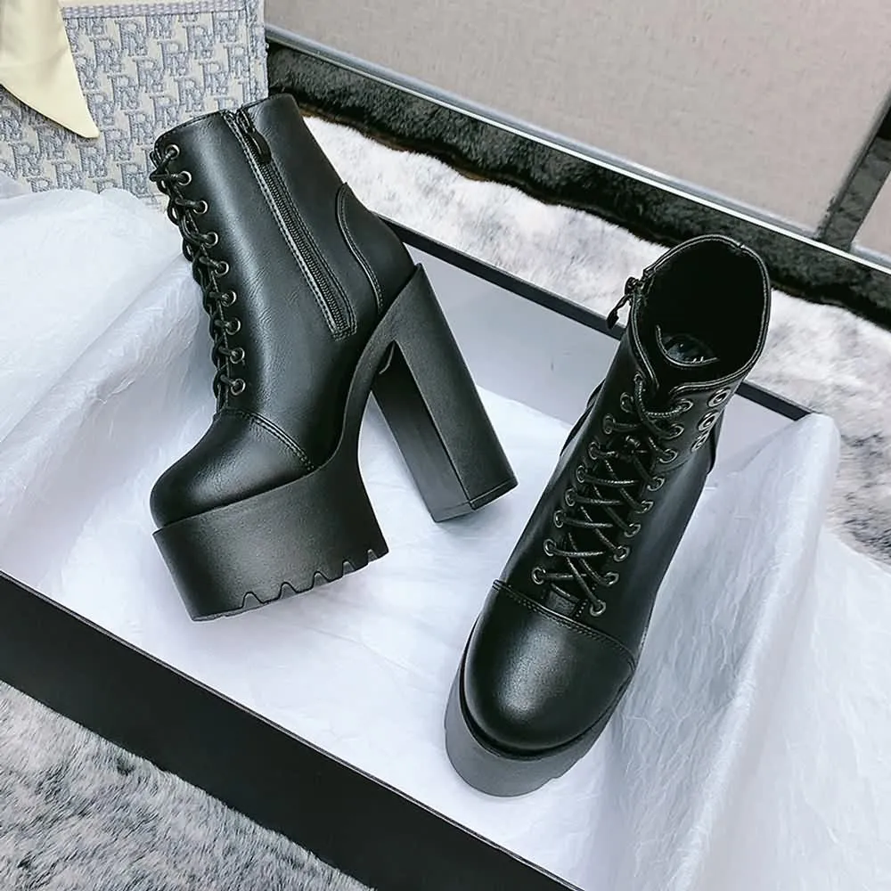Black Gothic Lace Up Chunky Platform Boots