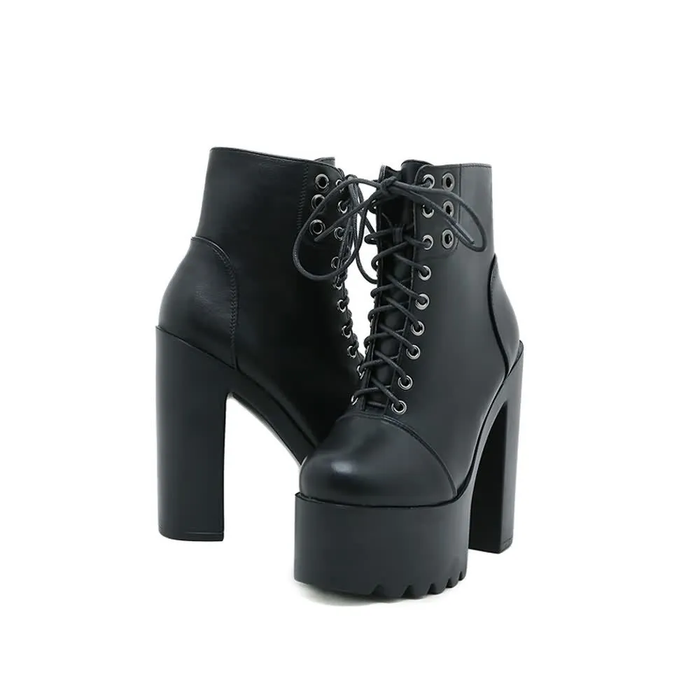 Black Gothic Lace Up Chunky Platform Boots
