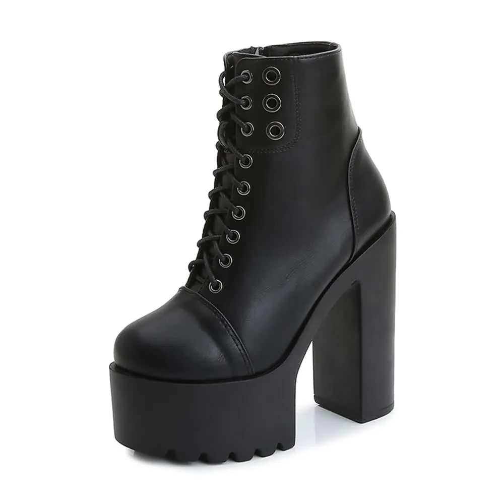 Black Gothic Lace Up Chunky Platform Boots