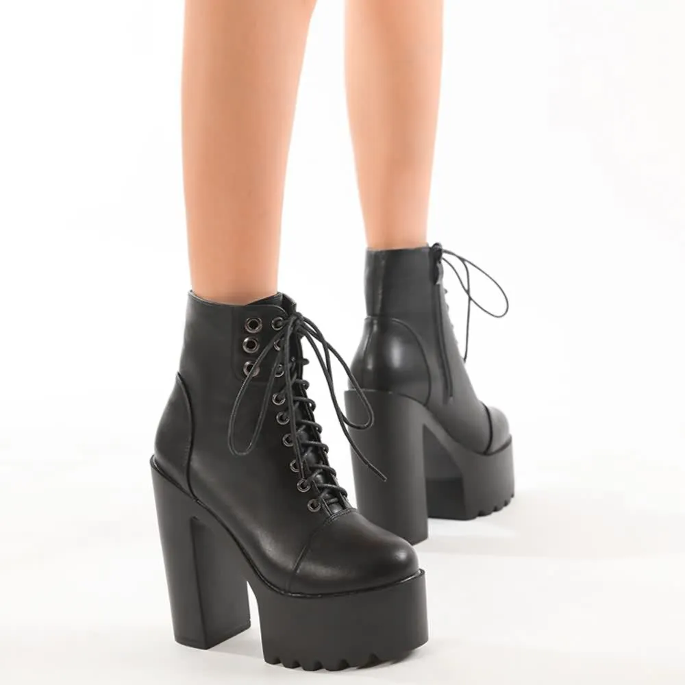 Black Gothic Lace Up Chunky Platform Boots