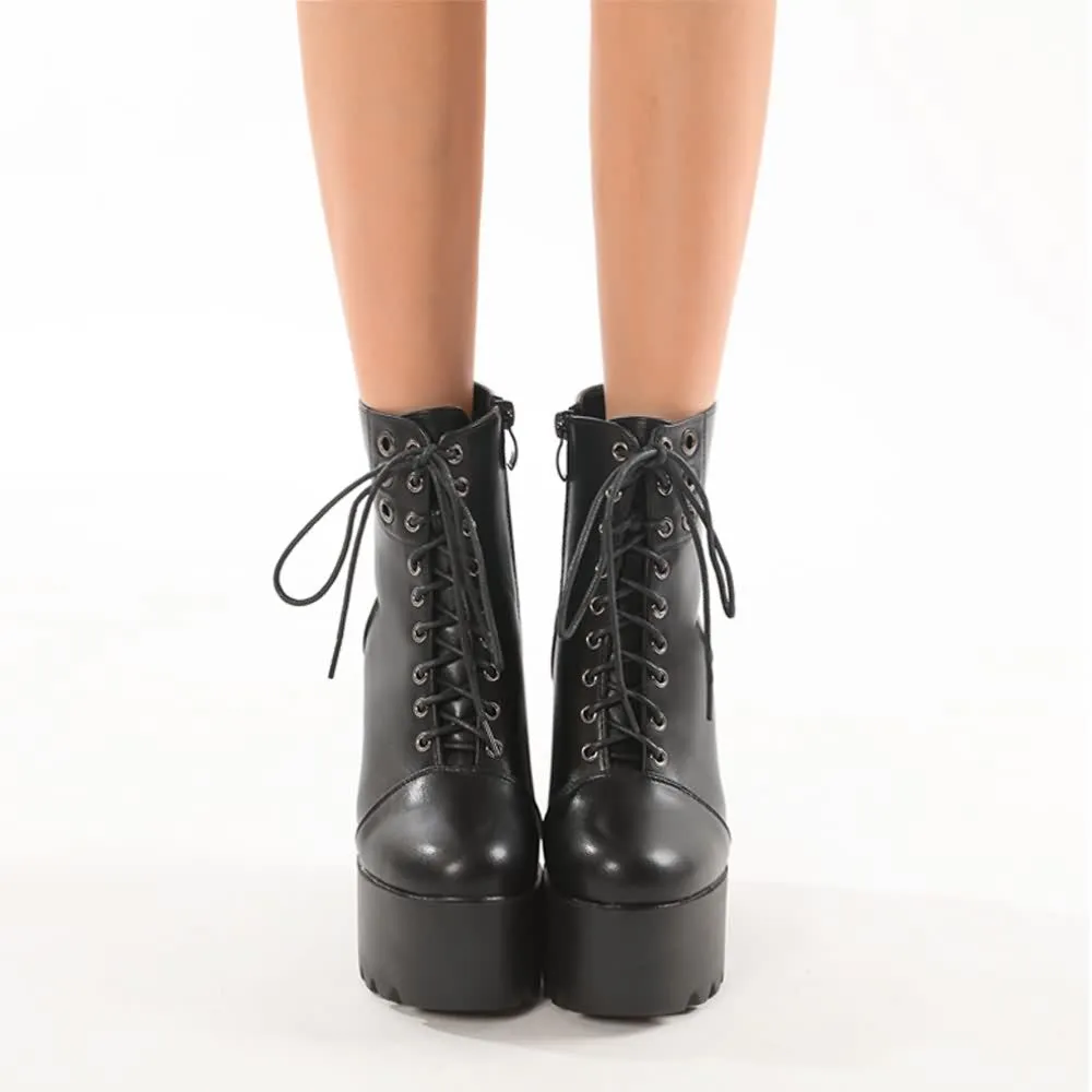 Black Gothic Lace Up Chunky Platform Boots
