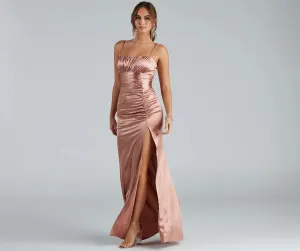 Brooklyn Satin Ruched Formal Dress