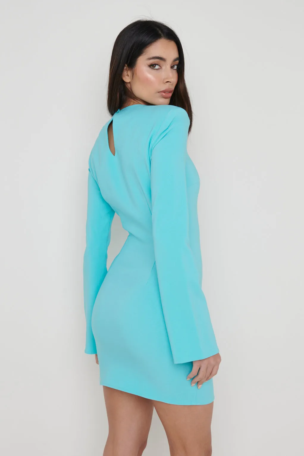 Charlene Long Sleeve Mini Dress - Turquoise