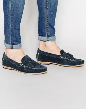 Frank Wright Suede Tassel Loafers In Navy