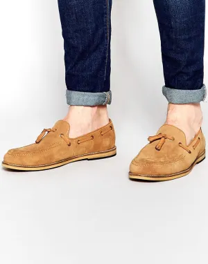 Frank Wright Suede Tassel Loafers In Tan