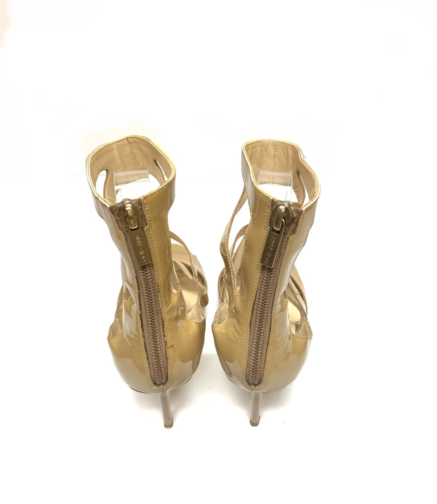 JIMMY CHOO TAN COLLAR PATENT LEATHER PUMPS SIZE 39