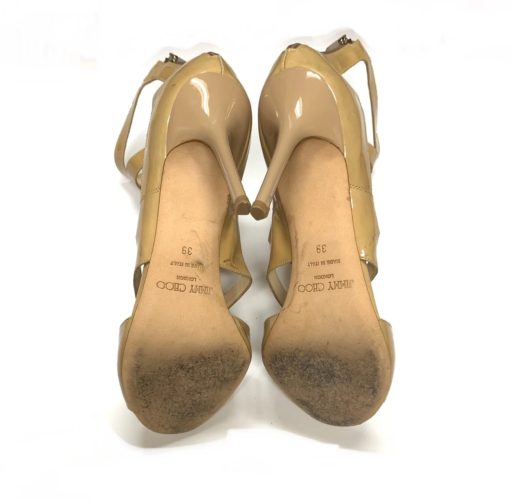 JIMMY CHOO TAN COLLAR PATENT LEATHER PUMPS SIZE 39