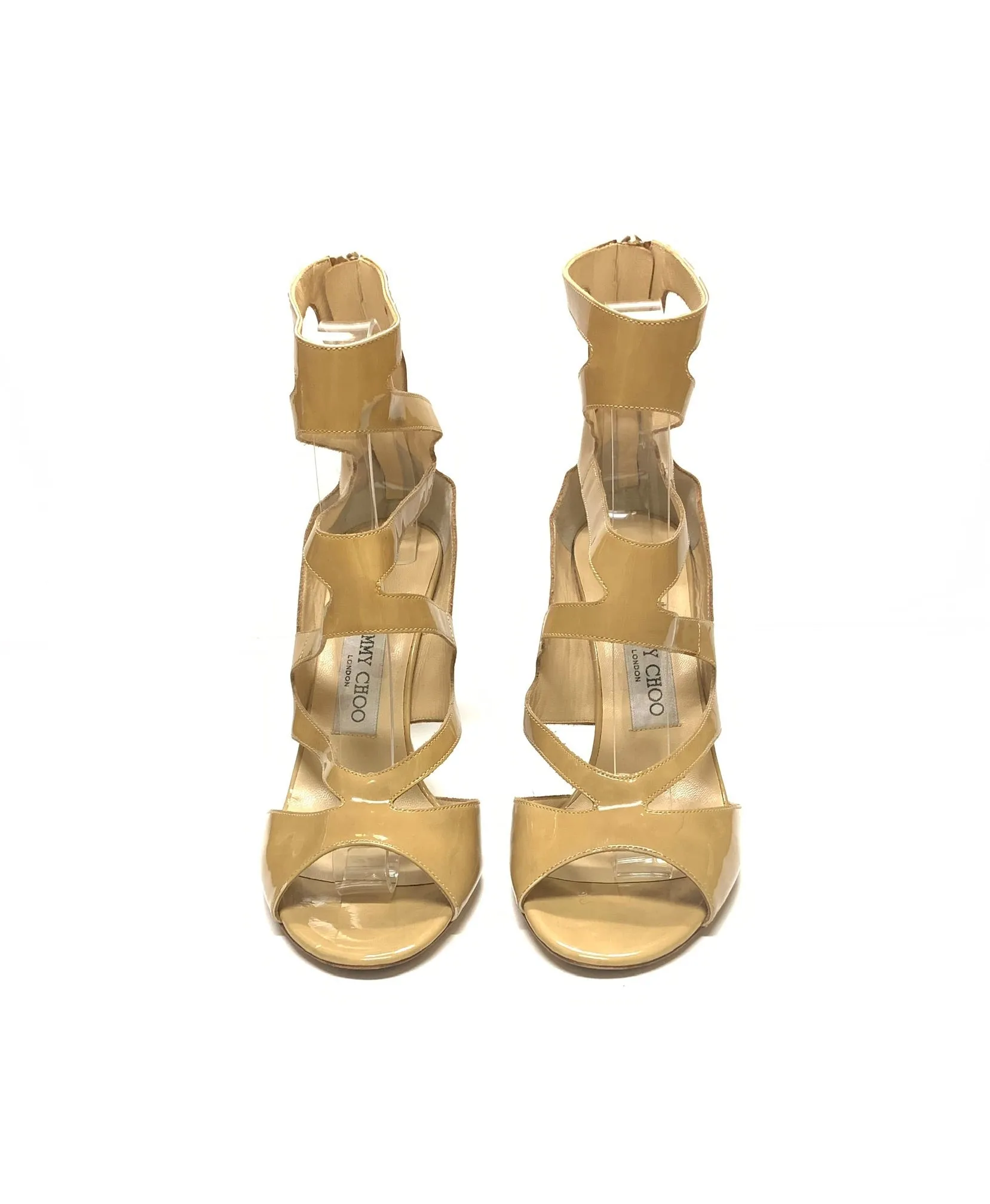 JIMMY CHOO TAN COLLAR PATENT LEATHER PUMPS SIZE 39