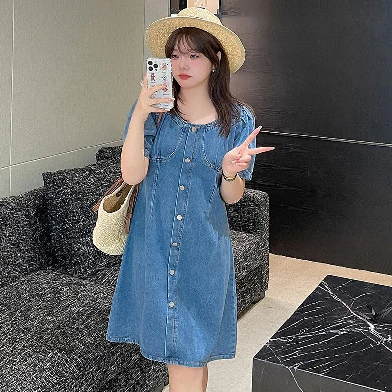 Korean Slim Short Denim Dress Large Size Women