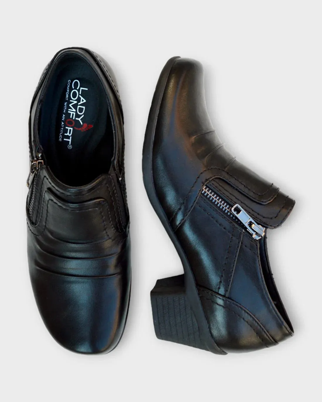 Lady Comfort Women's Noelle 02 Zip Heeled Loafers- Black