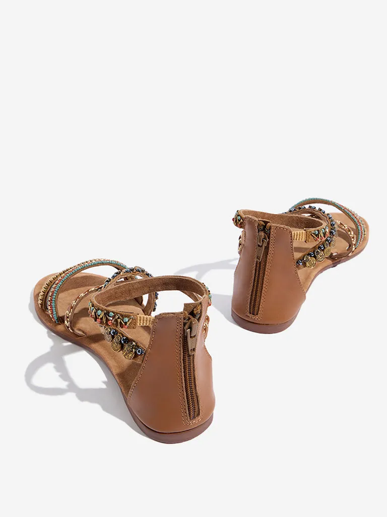 LUNA BLU Tan Beaded Gladiator Sandals