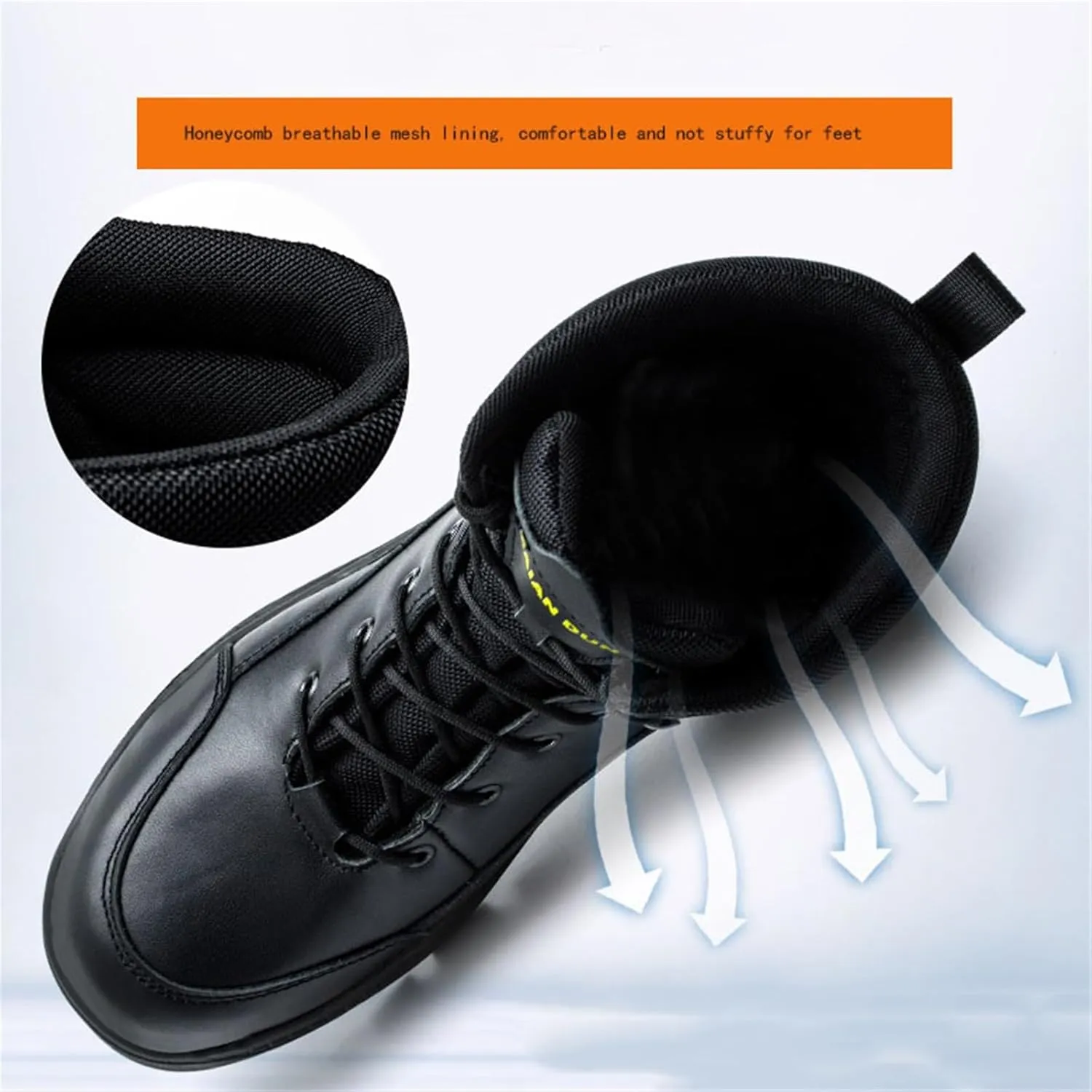 Men Safety Boots for Industrial, Men's Comfortable Anti-Smash and Anti-Puncture Lace up High Top Safety Steel Toe Work Boots, Breathable Waterproof Abrasion Resistant Work Shoes
