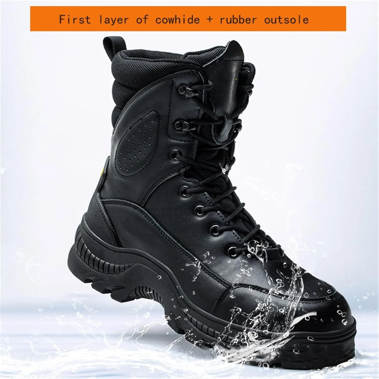 Men Safety Boots for Industrial, Men's Comfortable Anti-Smash and Anti-Puncture Lace up High Top Safety Steel Toe Work Boots, Breathable Waterproof Abrasion Resistant Work Shoes