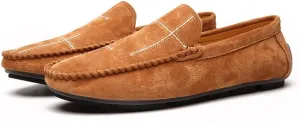 Mens Loafers Stitching Details Suede Vamp Rubber Sole Vegan Leather Flat Heel Lightweight Flexible Wedding Slip-ons