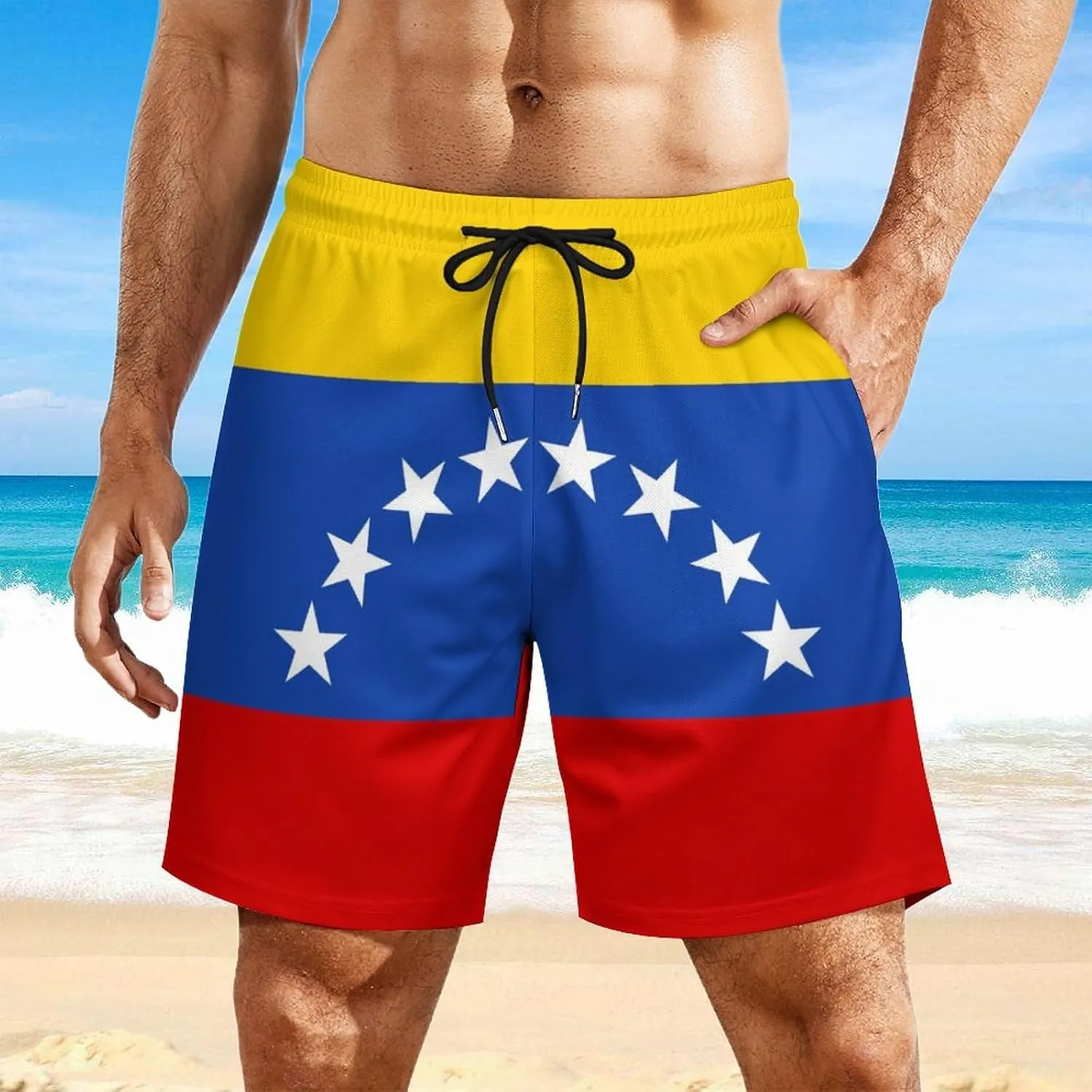 Men's Summer Flag Swim Trunks Quick Dry Surf Boardshorts Bathing Suit Shorts with Pockets