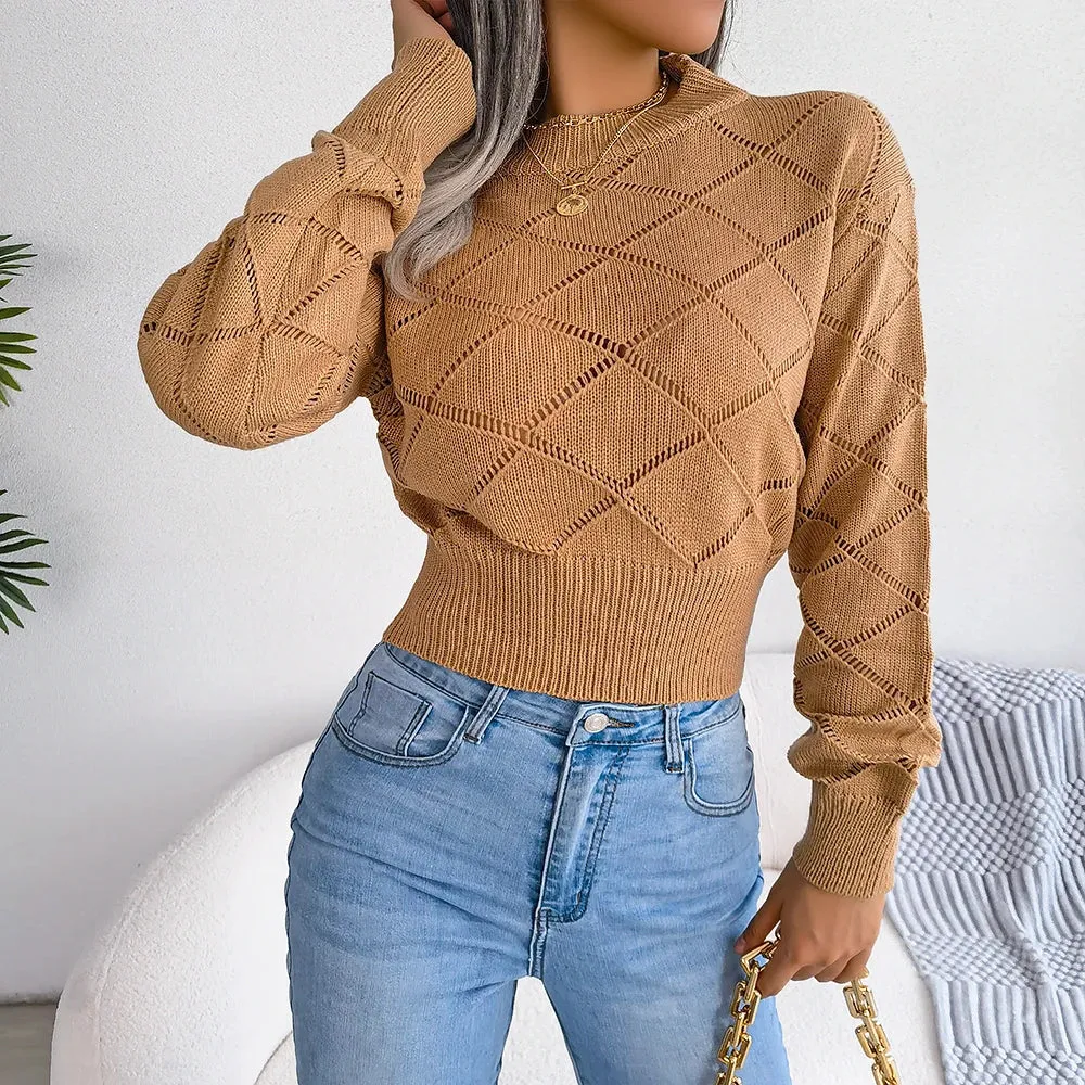Miriel | Hollow Knit Crop Sweater - Trendy Women’s Top