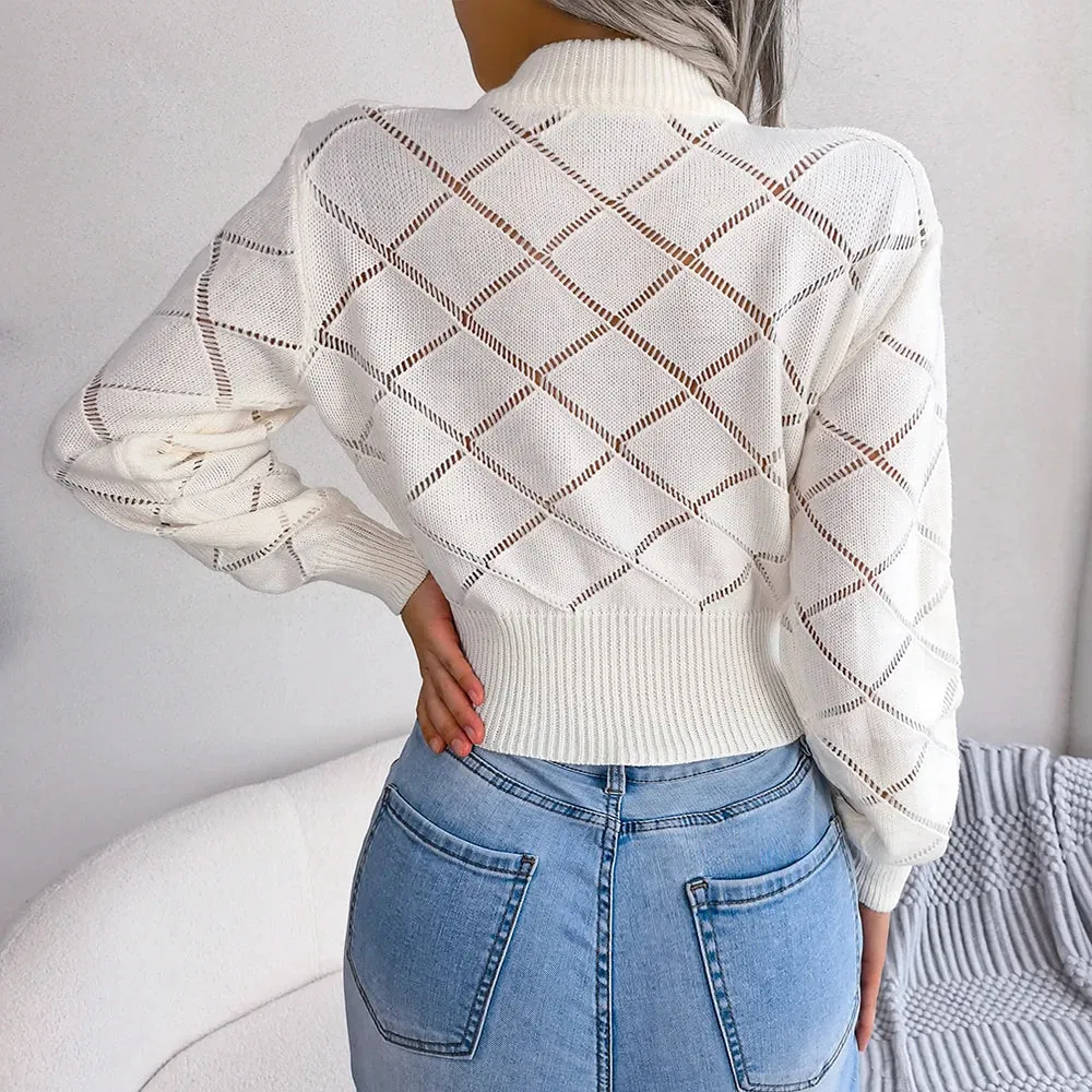 Miriel | Hollow Knit Crop Sweater - Trendy Women’s Top