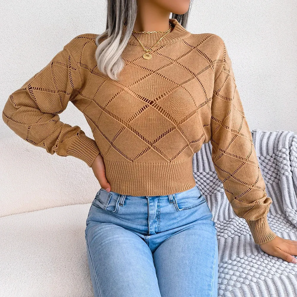 Miriel | Hollow Knit Crop Sweater - Trendy Women’s Top