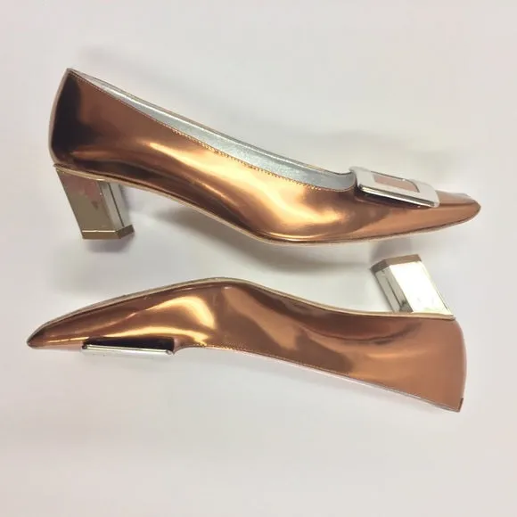 ROGER VIVIER 45mm DECOLLET BELLE  METALLIC PUMPS SIZE 37.5