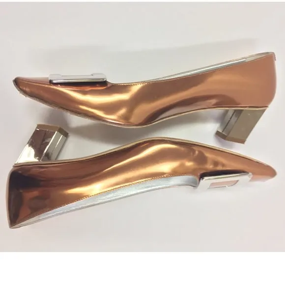 ROGER VIVIER 45mm DECOLLET BELLE  METALLIC PUMPS SIZE 37.5