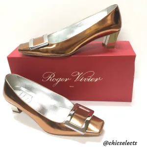 ROGER VIVIER 45mm DECOLLET BELLE  METALLIC PUMPS SIZE 37.5