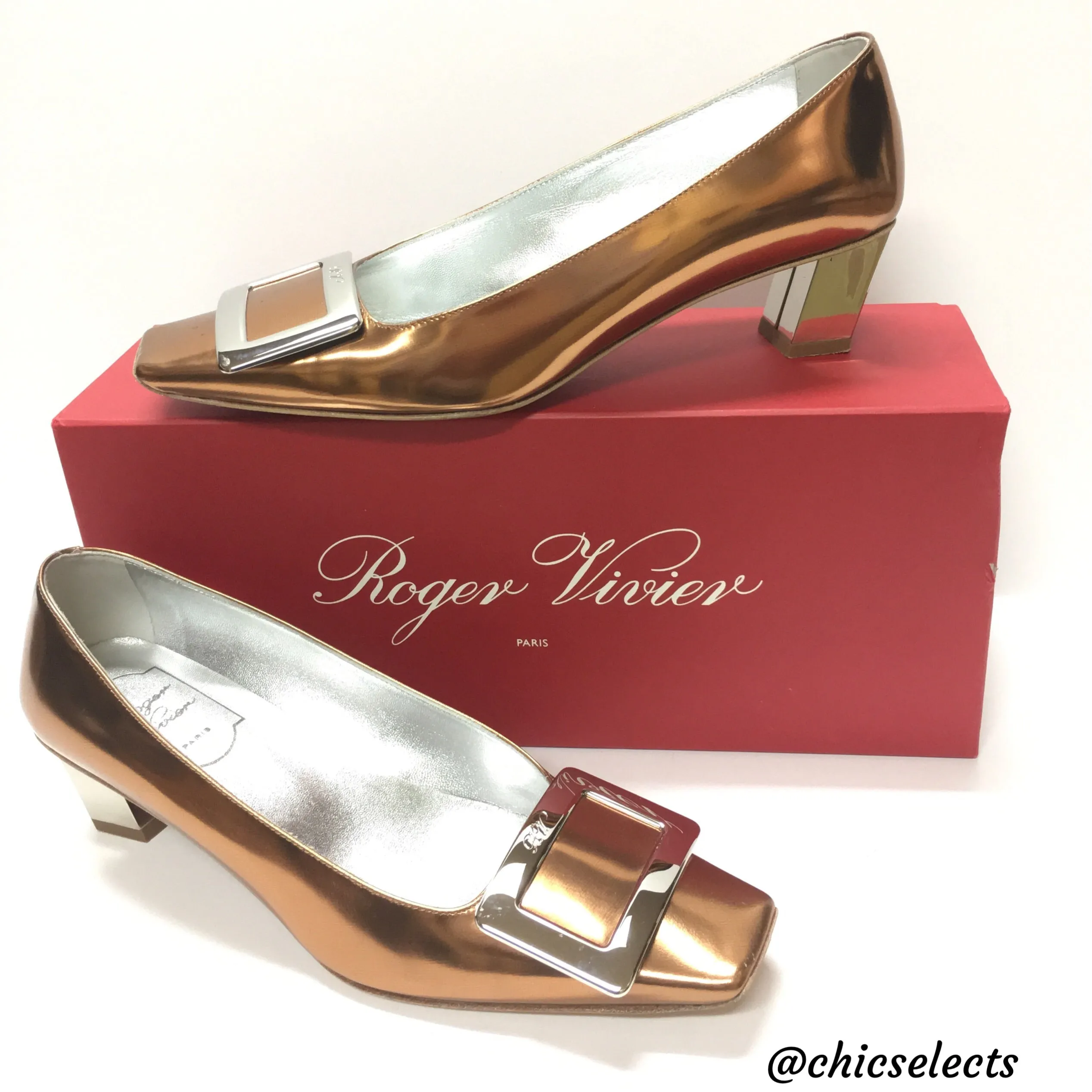 ROGER VIVIER 45mm DECOLLET BELLE  METALLIC PUMPS SIZE 37.5