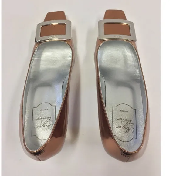 ROGER VIVIER 45mm DECOLLET BELLE  METALLIC PUMPS SIZE 37.5