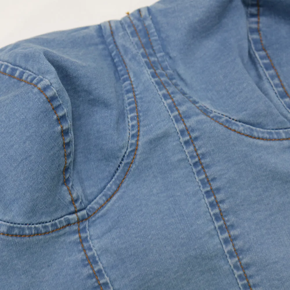 Ruched Mesh Jean Maxi Dress