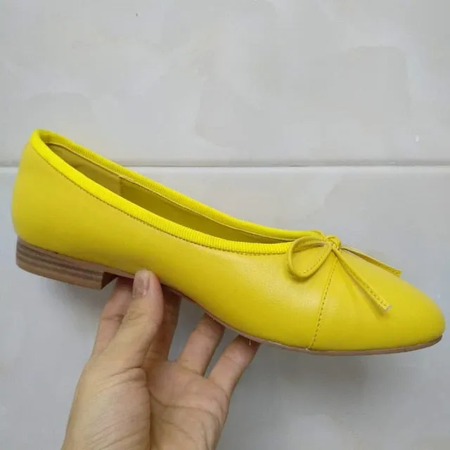 Shoes Woman Basic Pumps 2021 Two Color Splicing Classic Bow Ballet Work Shoe Large Size Tweed Low Heels Fashion Women Shoes Pump