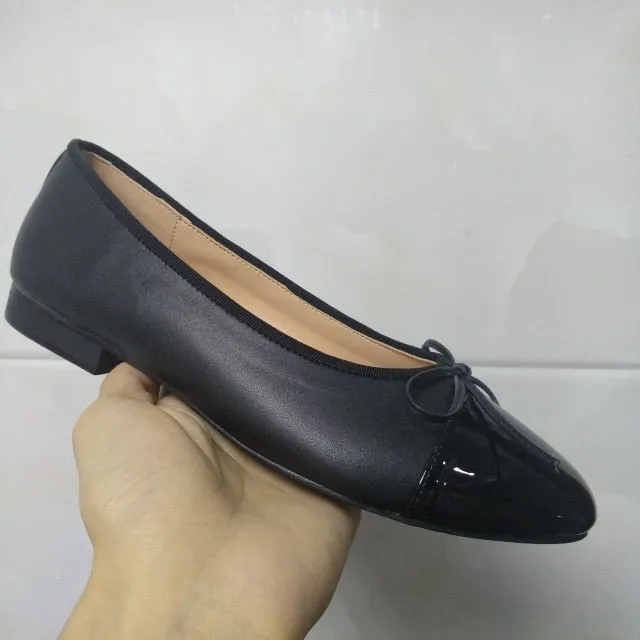 Shoes Woman Basic Pumps 2021 Two Color Splicing Classic Bow Ballet Work Shoe Large Size Tweed Low Heels Fashion Women Shoes Pump