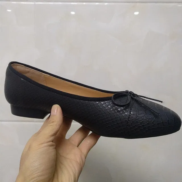 Shoes Woman Basic Pumps 2021 Two Color Splicing Classic Bow Ballet Work Shoe Large Size Tweed Low Heels Fashion Women Shoes Pump
