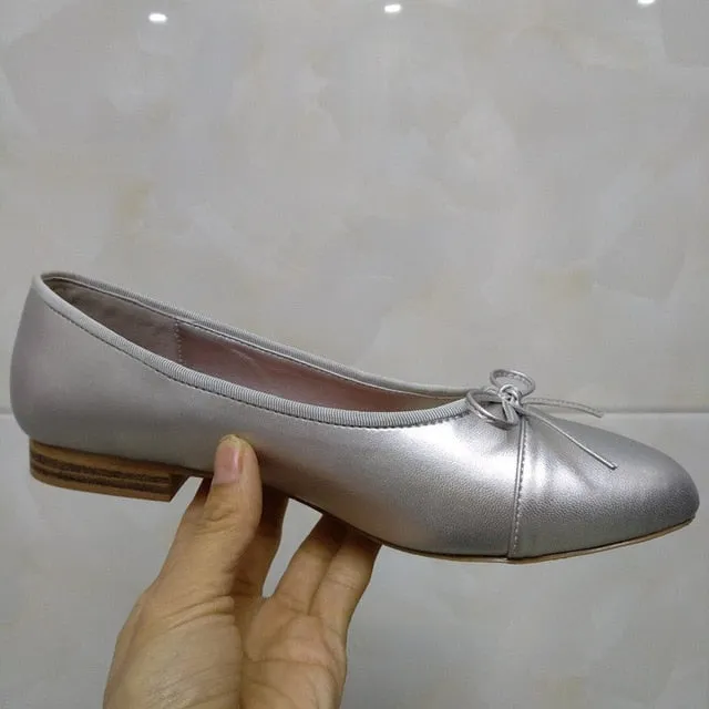 Shoes Woman Basic Pumps 2021 Two Color Splicing Classic Bow Ballet Work Shoe Large Size Tweed Low Heels Fashion Women Shoes Pump