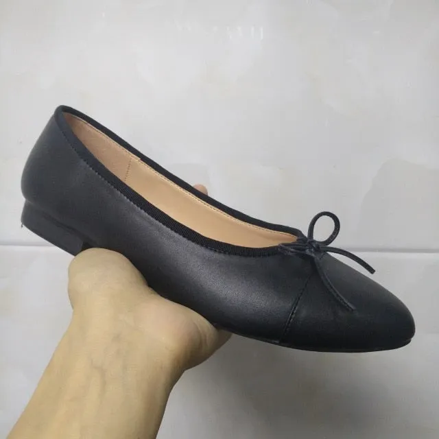 Shoes Woman Basic Pumps 2021 Two Color Splicing Classic Bow Ballet Work Shoe Large Size Tweed Low Heels Fashion Women Shoes Pump