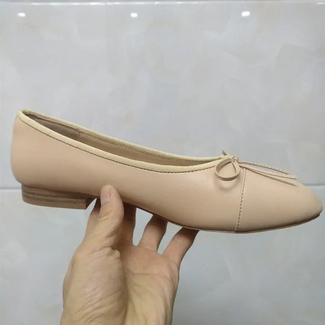 Shoes Woman Basic Pumps 2021 Two Color Splicing Classic Bow Ballet Work Shoe Large Size Tweed Low Heels Fashion Women Shoes Pump