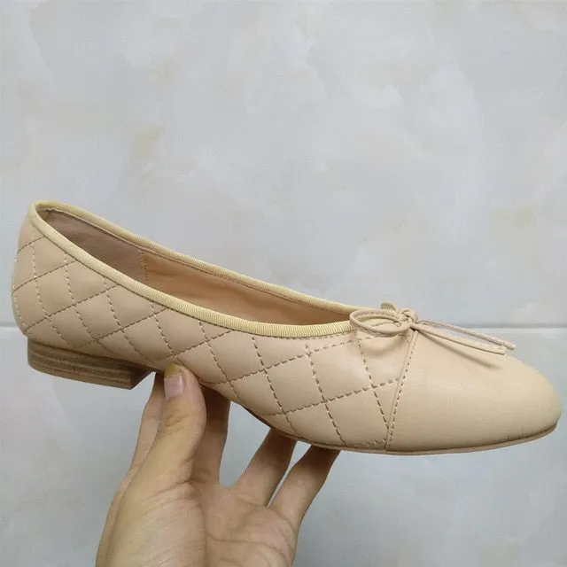 Shoes Woman Basic Pumps 2021 Two Color Splicing Classic Bow Ballet Work Shoe Large Size Tweed Low Heels Fashion Women Shoes Pump