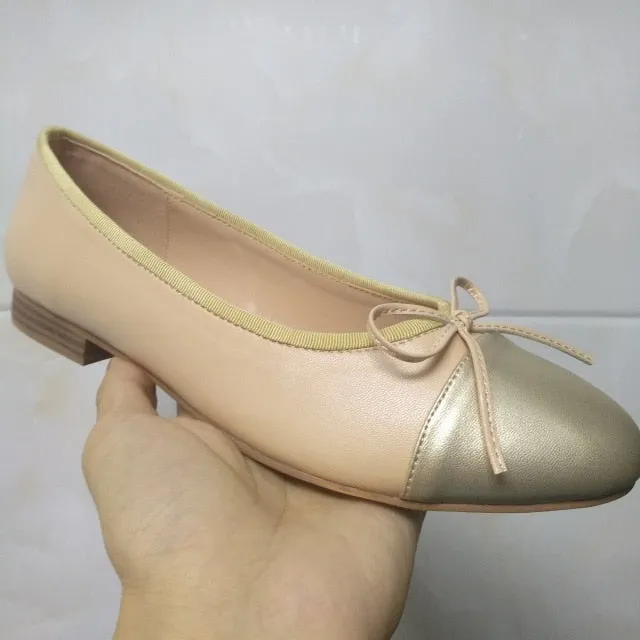Shoes Woman Basic Pumps 2021 Two Color Splicing Classic Bow Ballet Work Shoe Large Size Tweed Low Heels Fashion Women Shoes Pump
