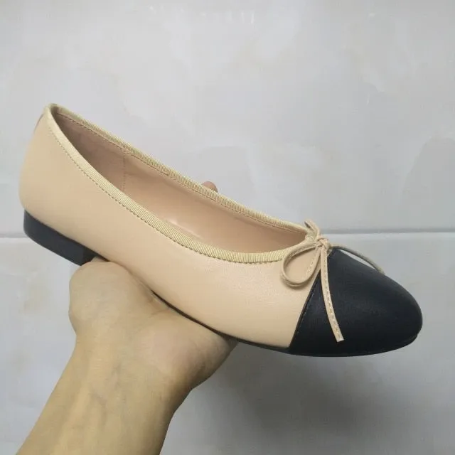 Shoes Woman Basic Pumps 2021 Two Color Splicing Classic Bow Ballet Work Shoe Large Size Tweed Low Heels Fashion Women Shoes Pump