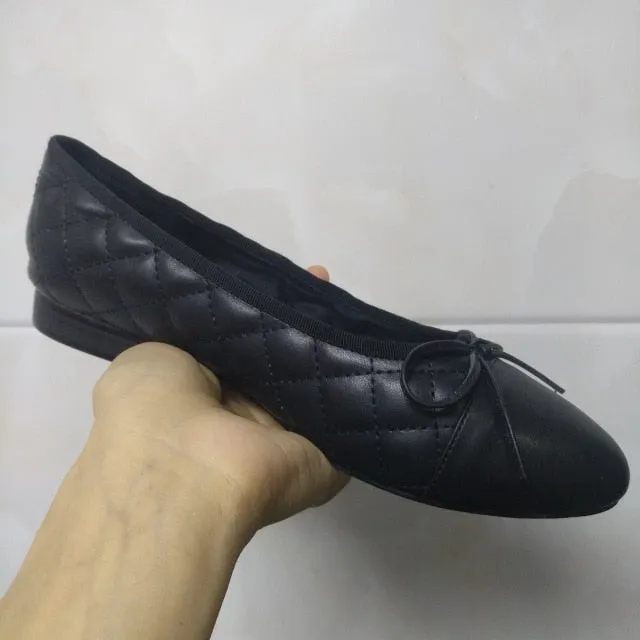 Shoes Woman Basic Pumps 2021 Two Color Splicing Classic Bow Ballet Work Shoe Large Size Tweed Low Heels Fashion Women Shoes Pump