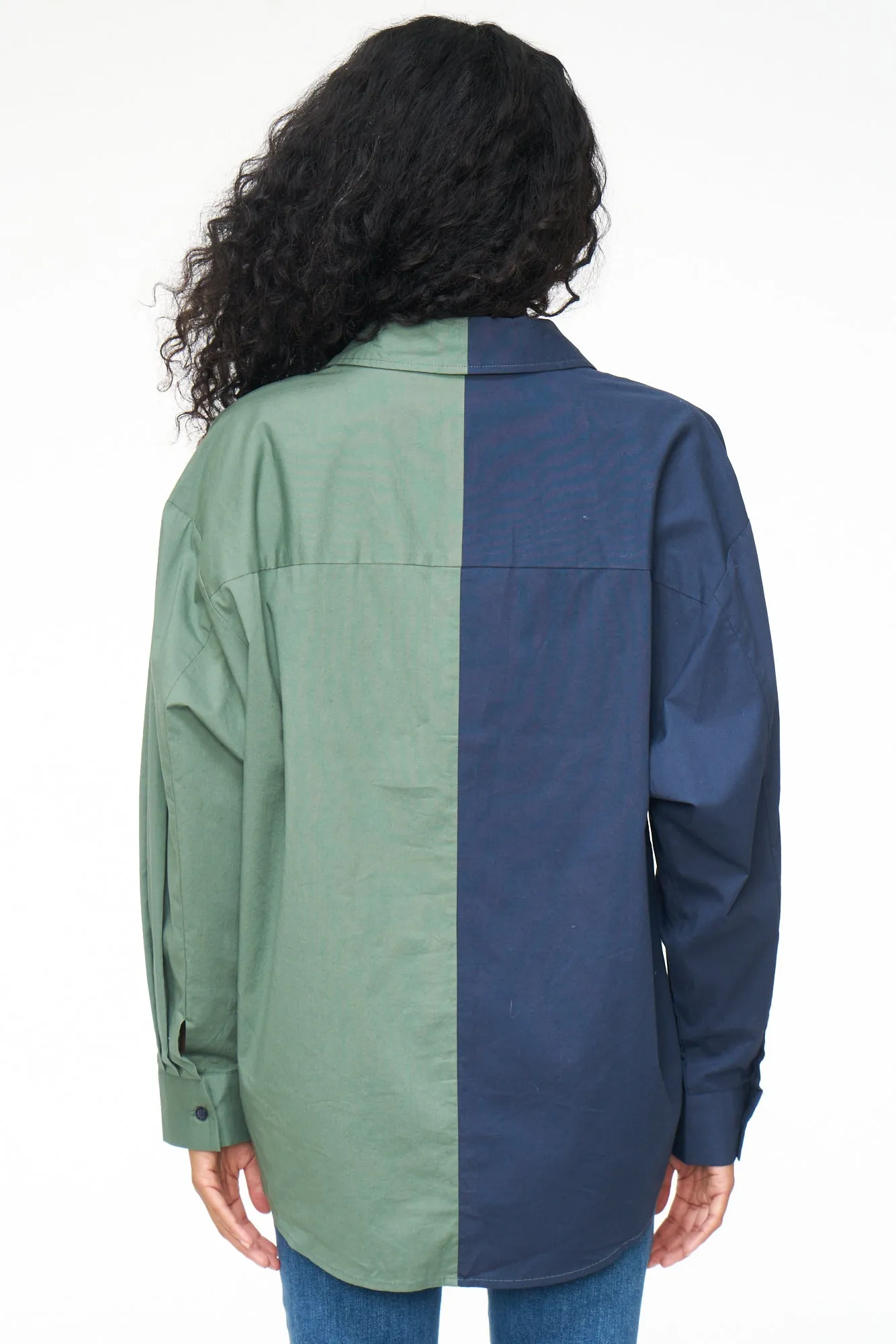 Sloane Long Sleeve Oversized Button Down Shirt - Ivy Navy Split