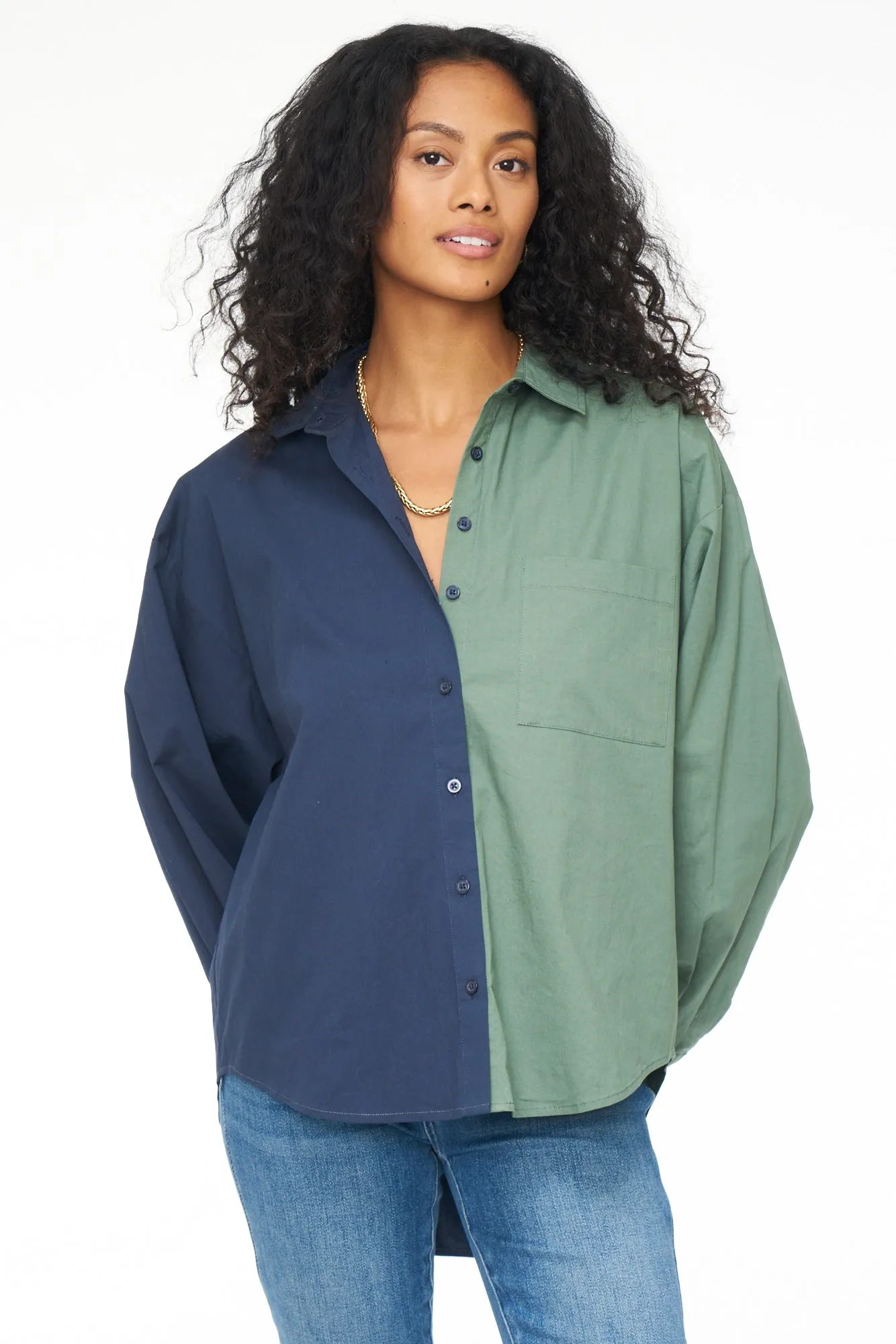 Sloane Long Sleeve Oversized Button Down Shirt - Ivy Navy Split