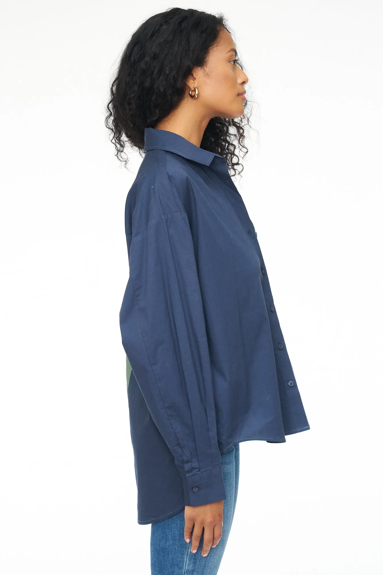 Sloane Long Sleeve Oversized Button Down Shirt - Ivy Navy Split
