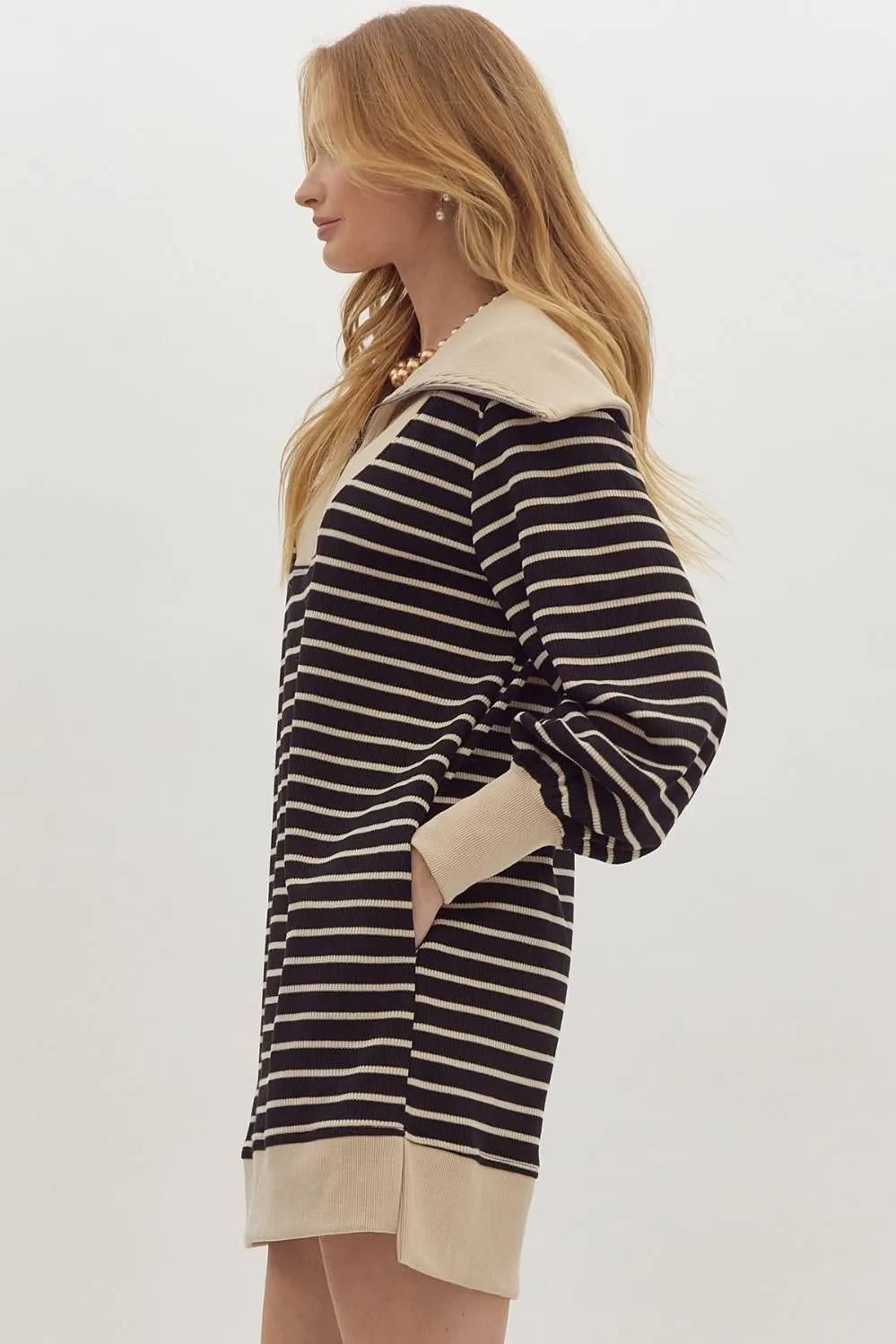 Striped Favorite Black Textured Dress