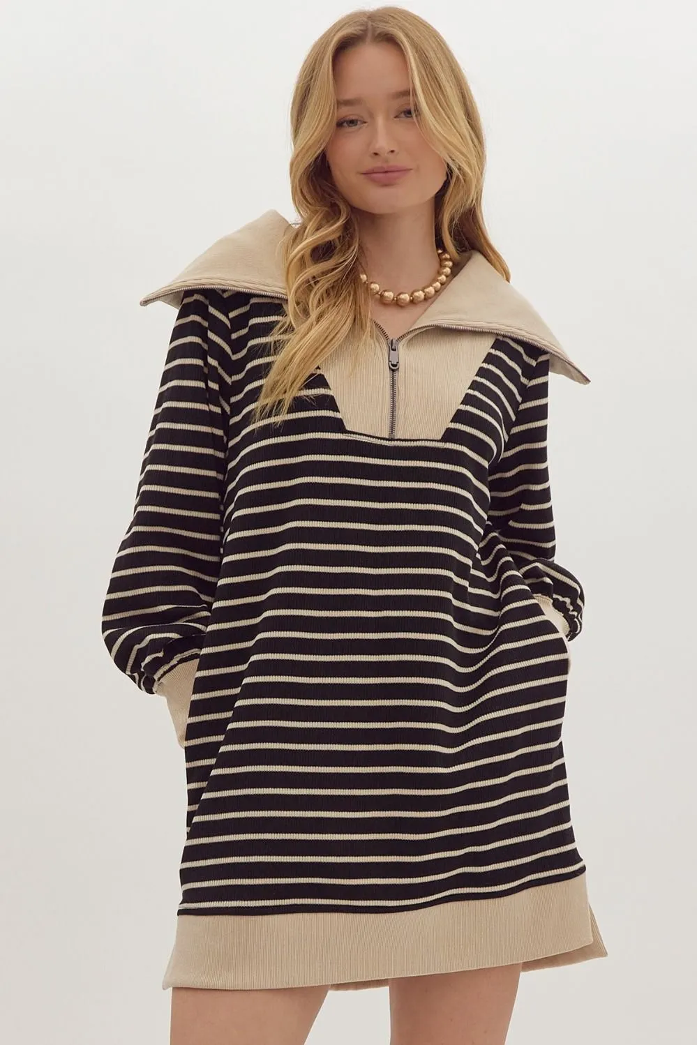 Striped Favorite Black Textured Dress