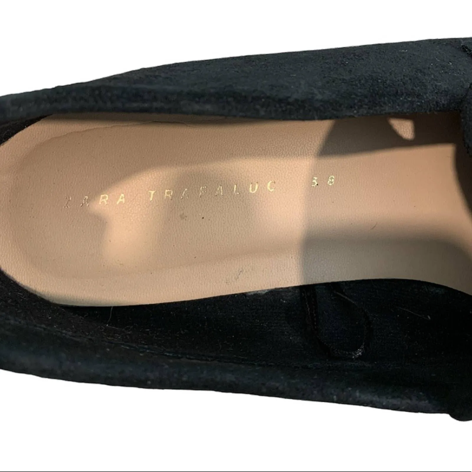 Sz 7.5 Zara Black Suede Slip On Loafer Flats