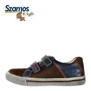 Szamos kid boy sneakers in brown and blue color and double velcro strap big kid size