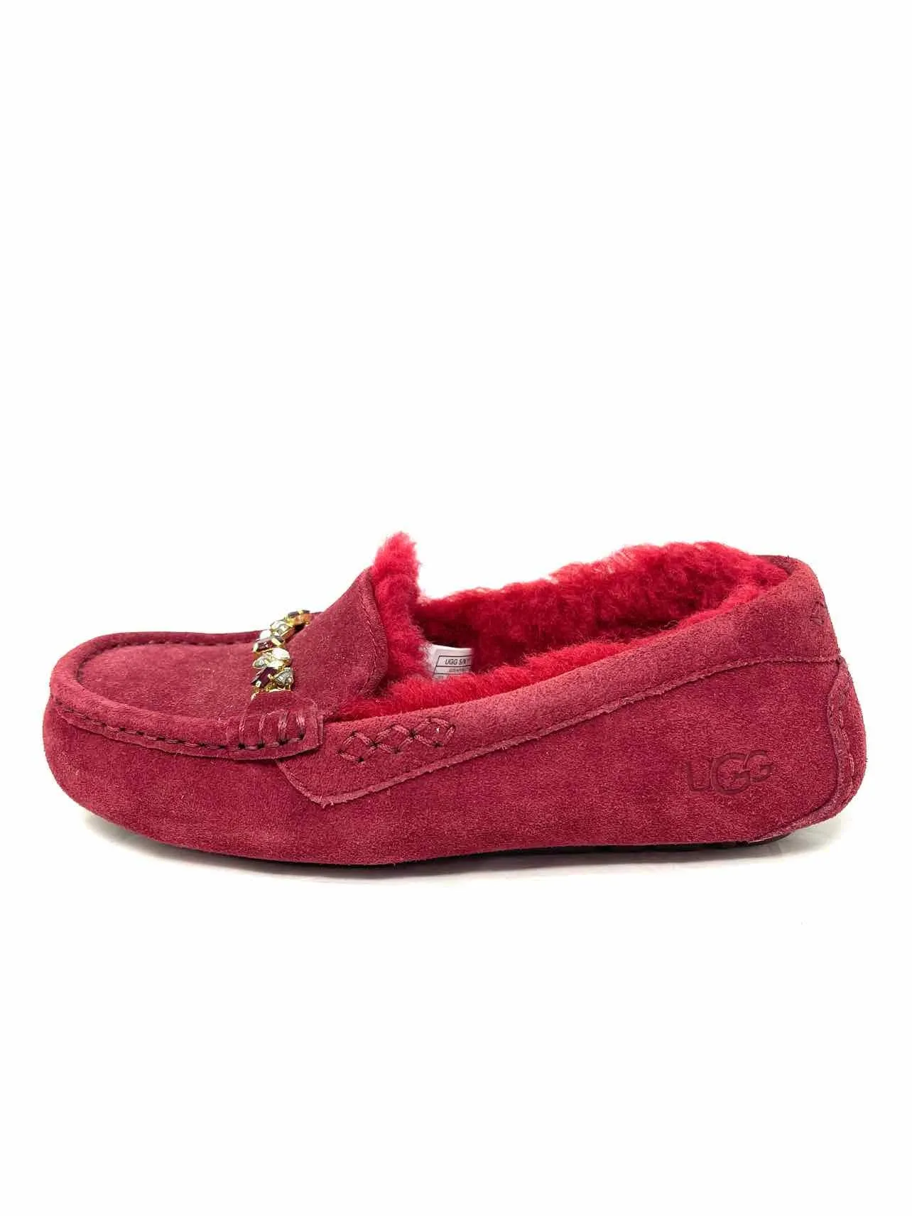 UGG Size 5 Red/Silver Rhinestones Suede Shoes Loafers