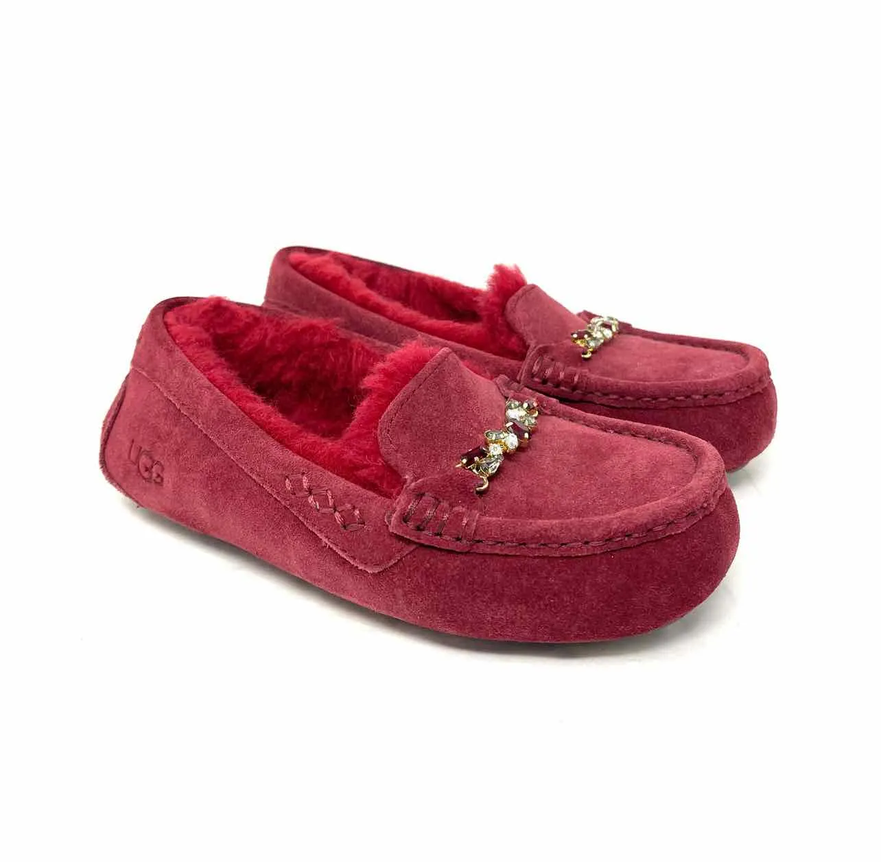 UGG Size 5 Red/Silver Rhinestones Suede Shoes Loafers