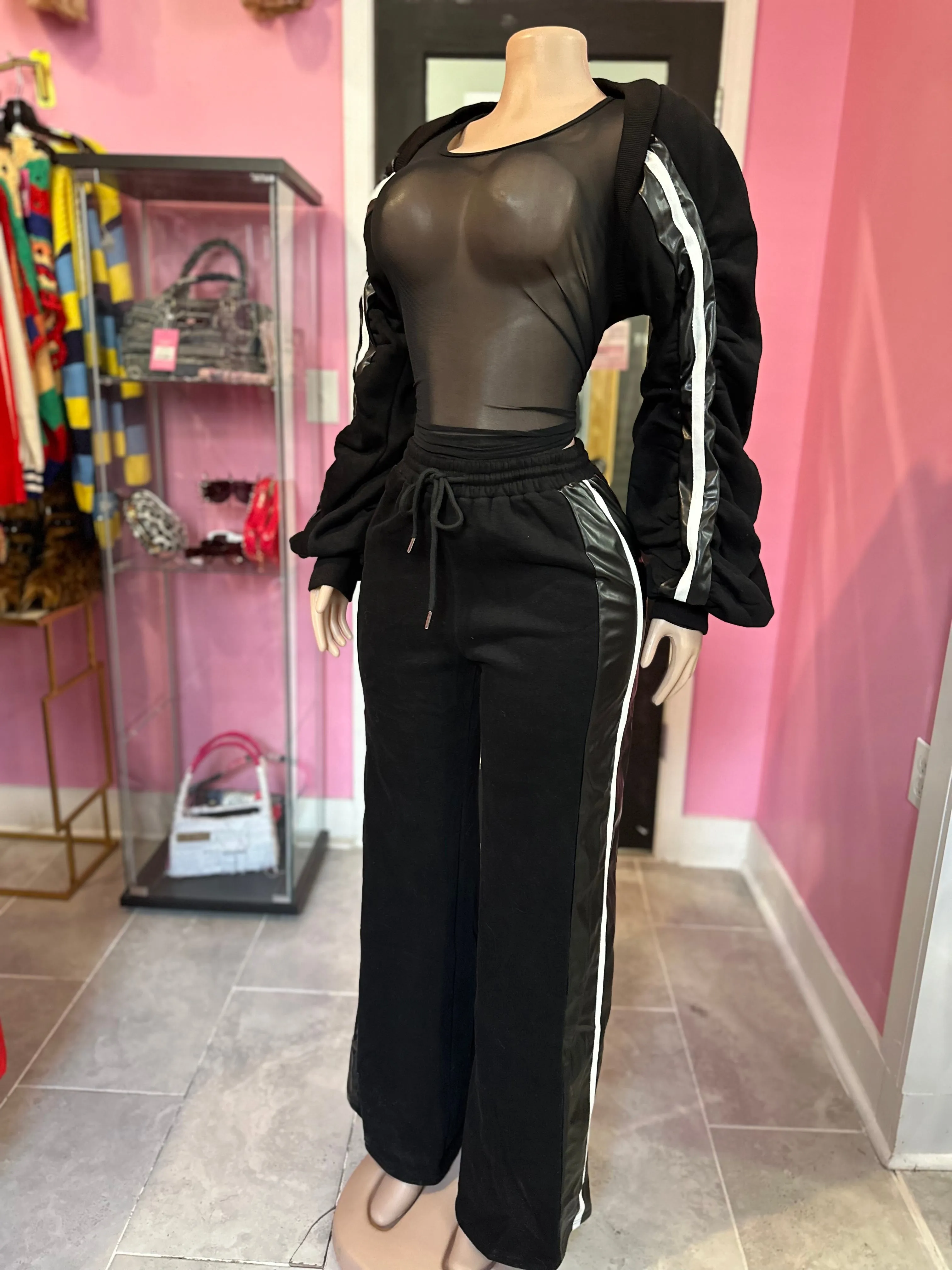 Urban Essence Stripe 2pc Sweatsuit- Black