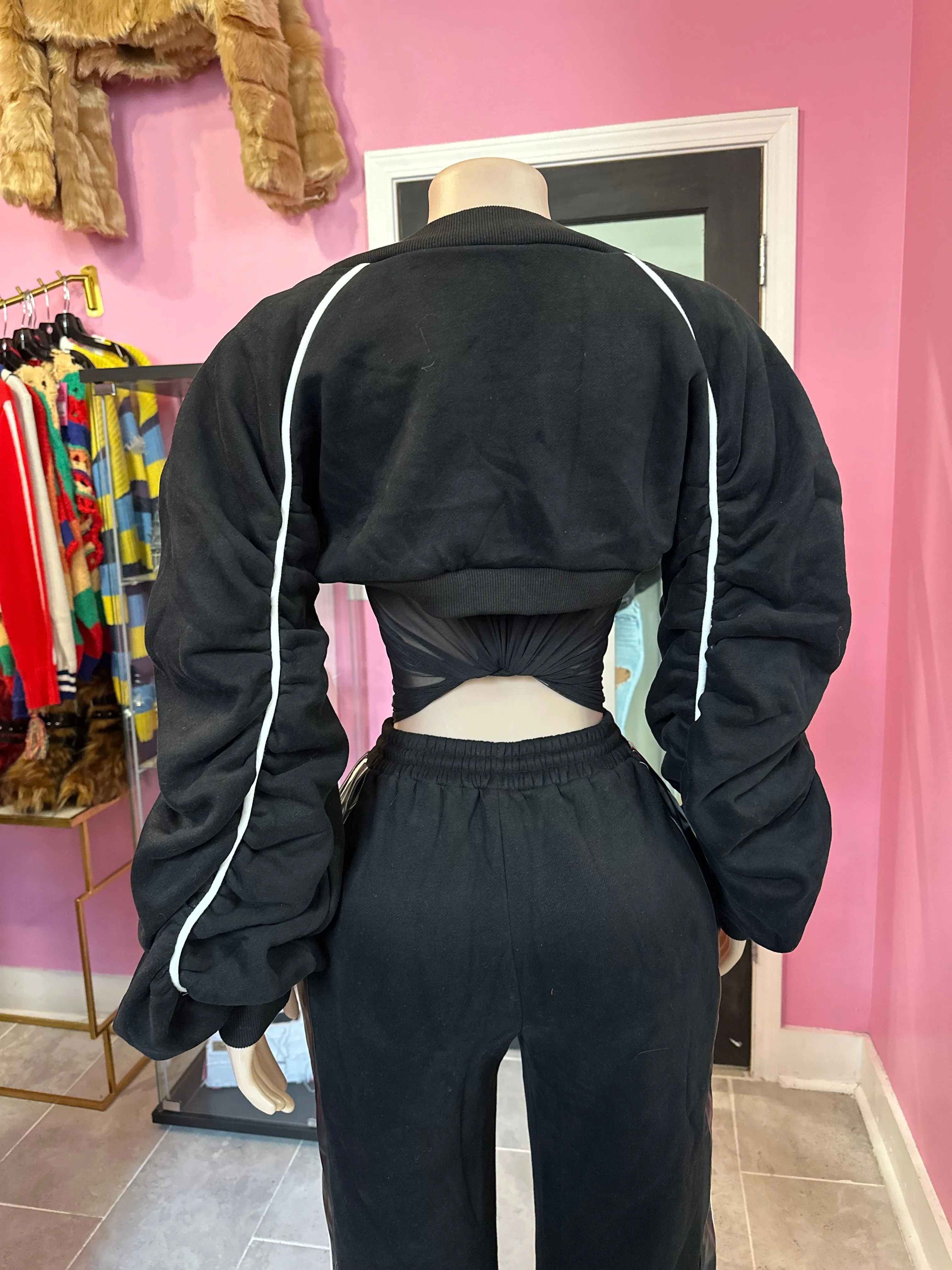 Urban Essence Stripe 2pc Sweatsuit- Black